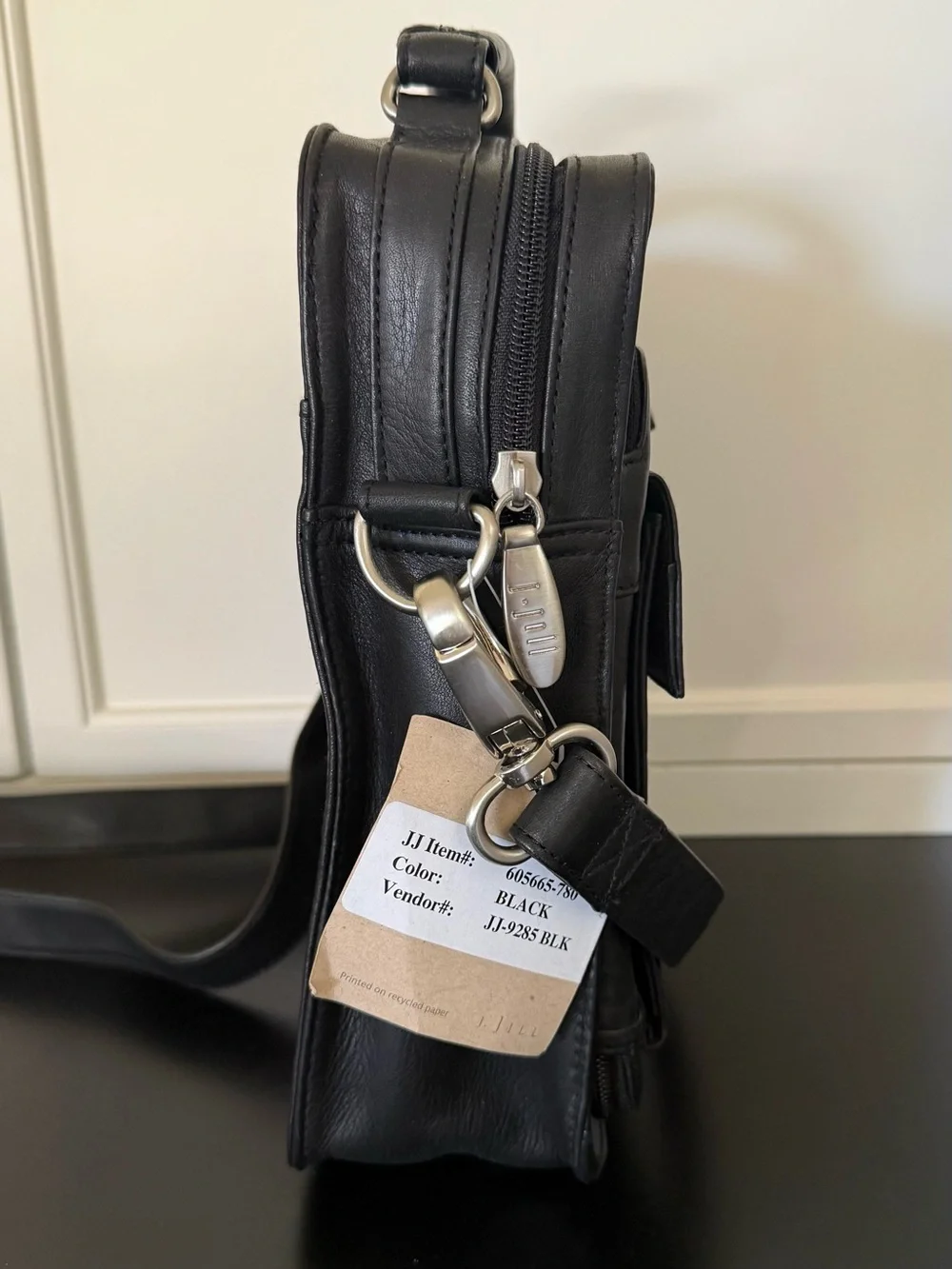 J.Jill Black Leather Crossbody Organizer Bag Zip Compartments Travel Purse